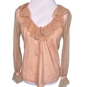 J.Crew Long Sleeve Sheer Clip Dot Blouse in Bronze Clay Women's XS NWT
